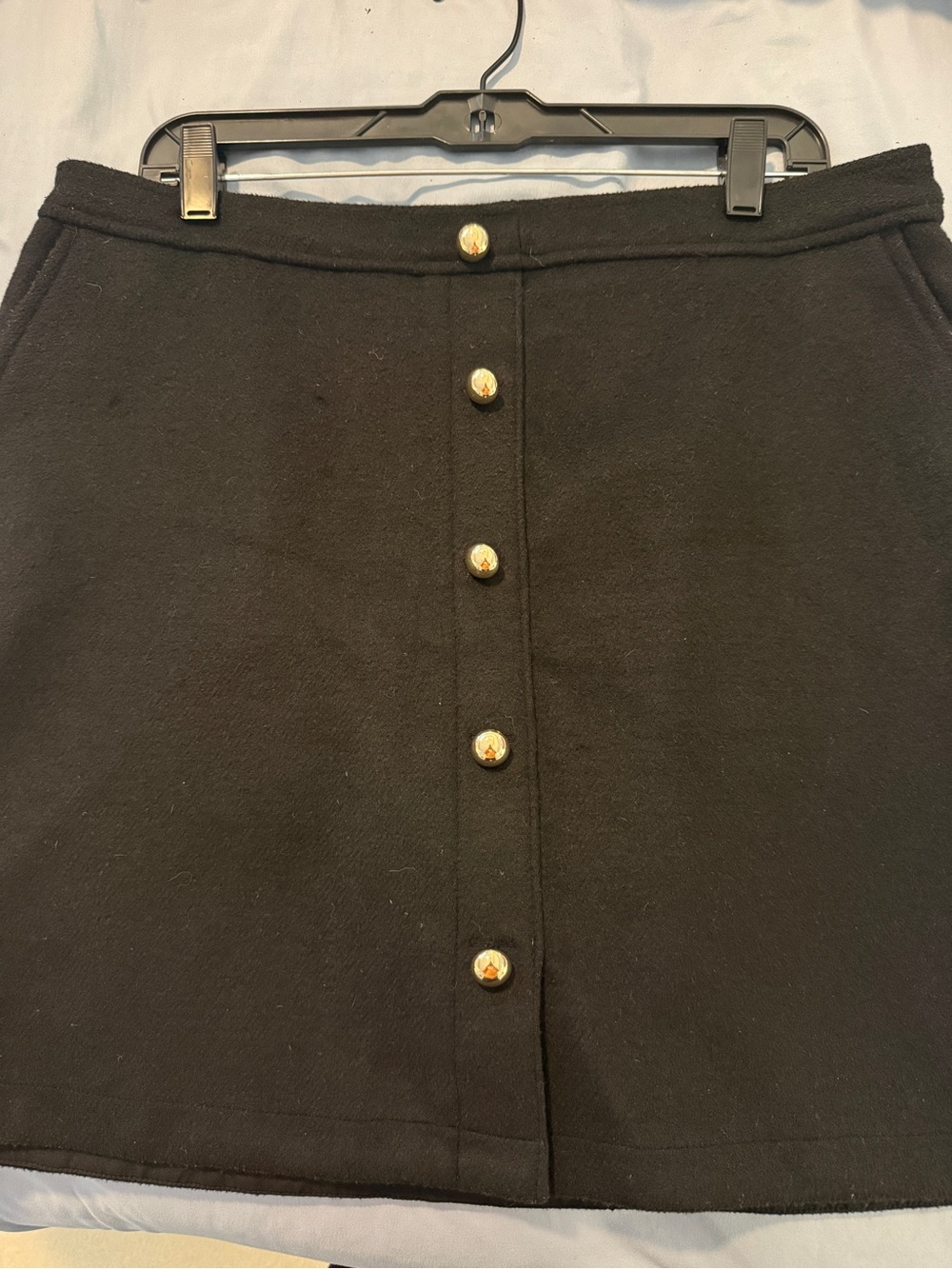 LOFT Black Wool Mini Skirt with Gold Buttons
